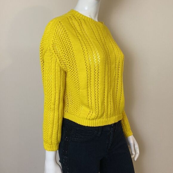 Cotton Emporium Crop Loose Knit Sweater Bright Yellow S - Picture 3 of 6